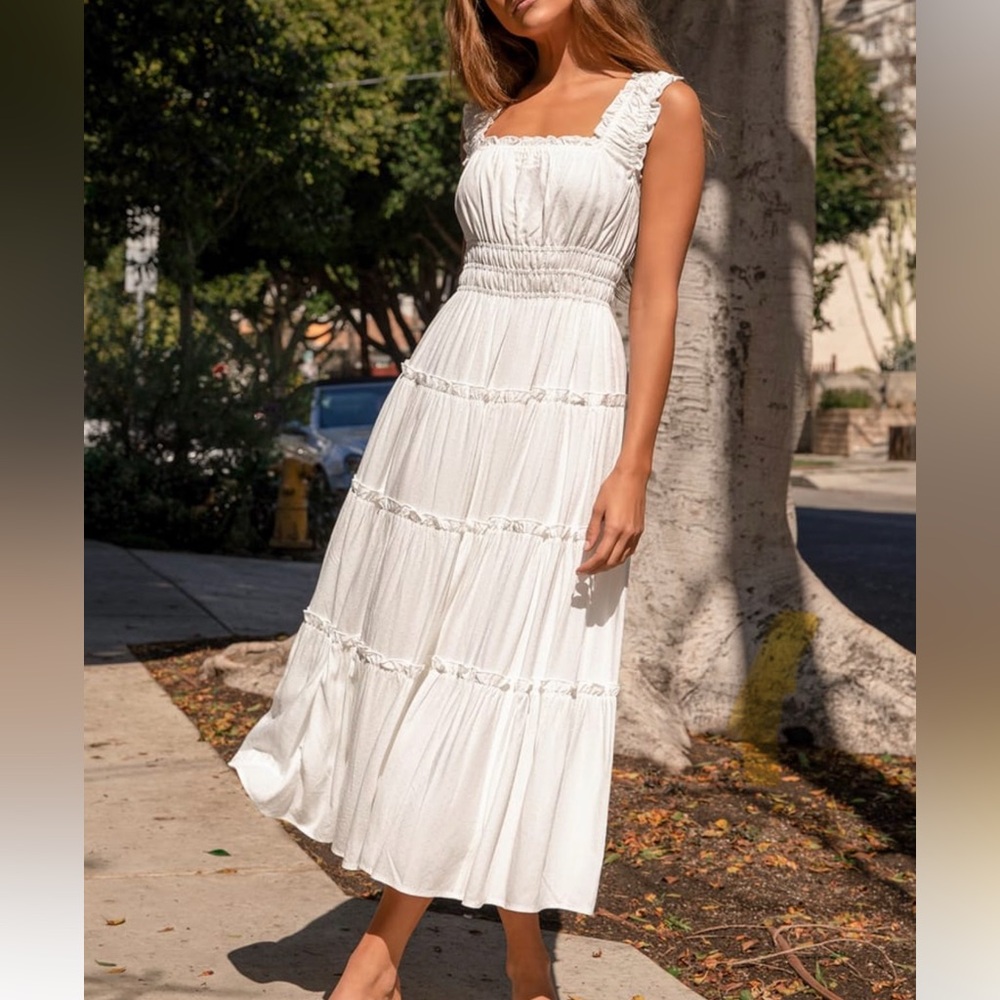 Lulus Glorious Day Ivory Sleeveless Tiered Maxi
Dress